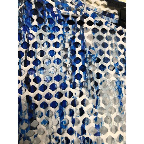 Ali Miles Blue White Abstract Mesh Overlay Tunic Top XL Beach Resort Wear Travel - Picture 5 of 16